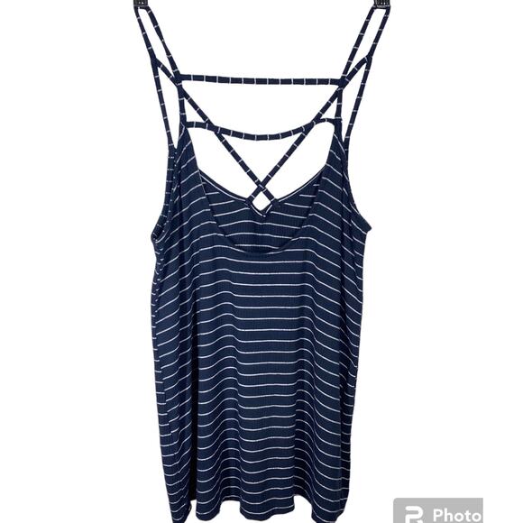 Hollister Criss Cross Striped Tank Top Navy Blue White Womens Size Medium - Picture 2 of 6